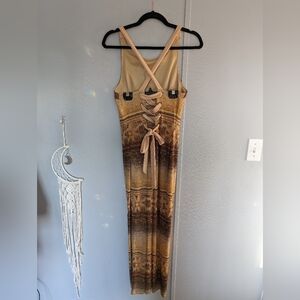 🔥 Gold Aztec Maxi Dress with Corset Back